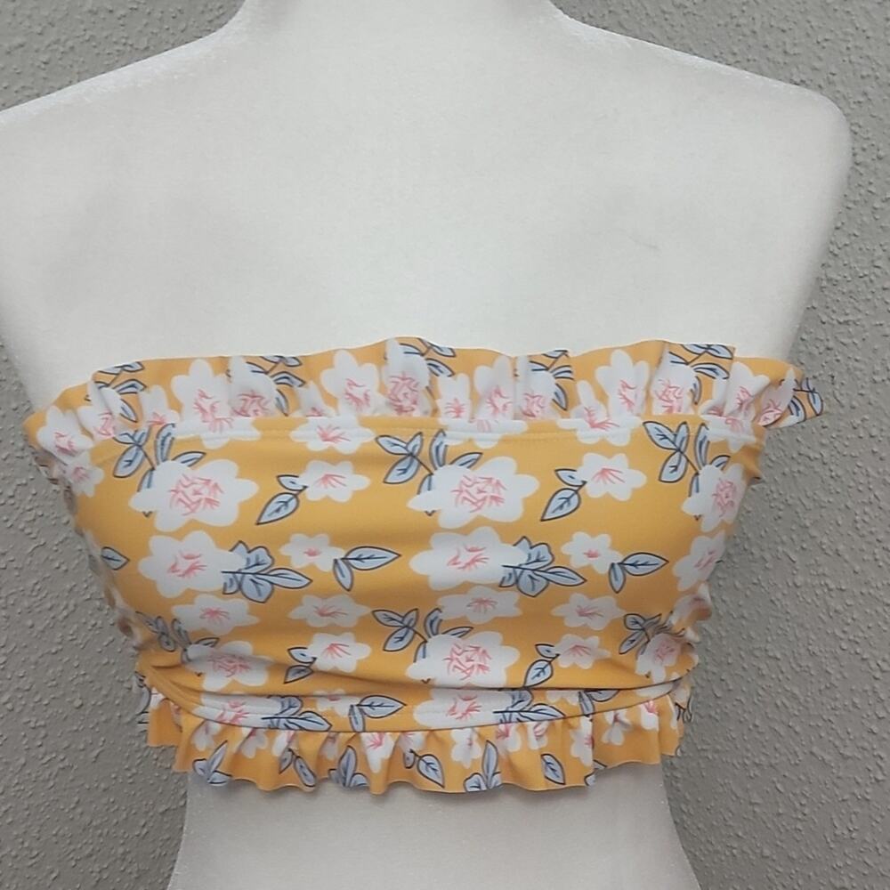 Nasty Gal Floral Tube Bandeau Top 8 Yellow/White Dopamine Boho Coconut Girl Twee